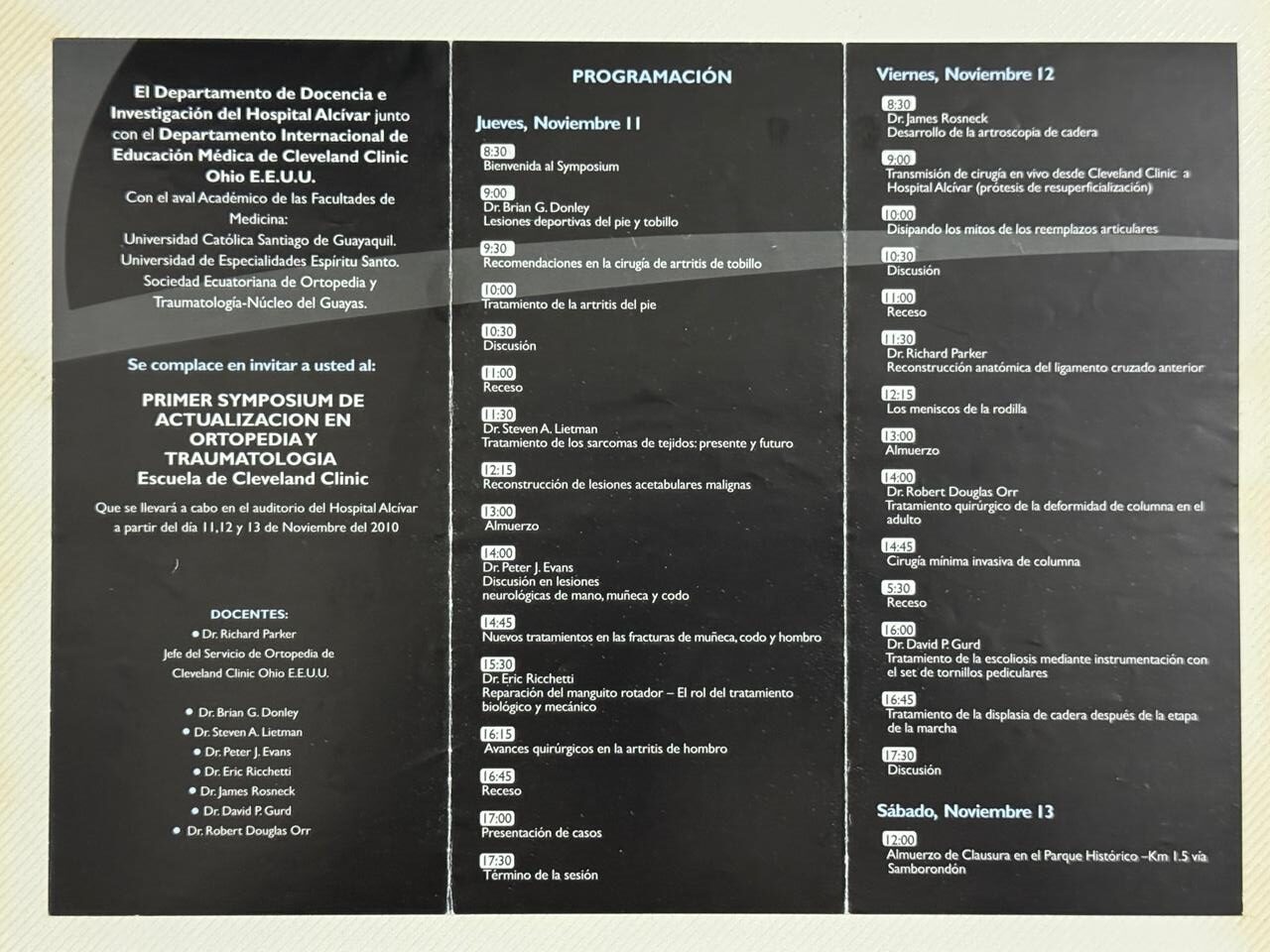 Programa interior del Symposium Cleveland Clinic Ecuador 2010